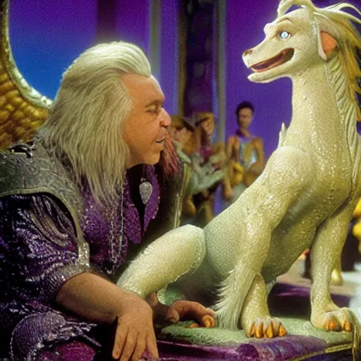 Image similar to falcor the luck dragon. the neverending story movie. sunlit undertones. wolfgang peterson. jim henson studios. 3 8 4 0. 2 1 6 0.