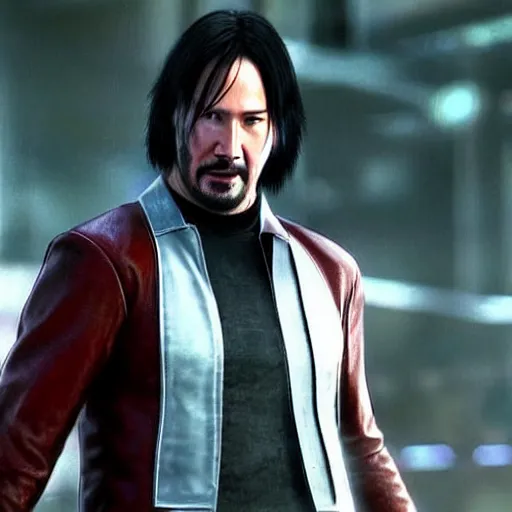 Image similar to Keanu Reeves as a character in Tekken, film still, photorealistic