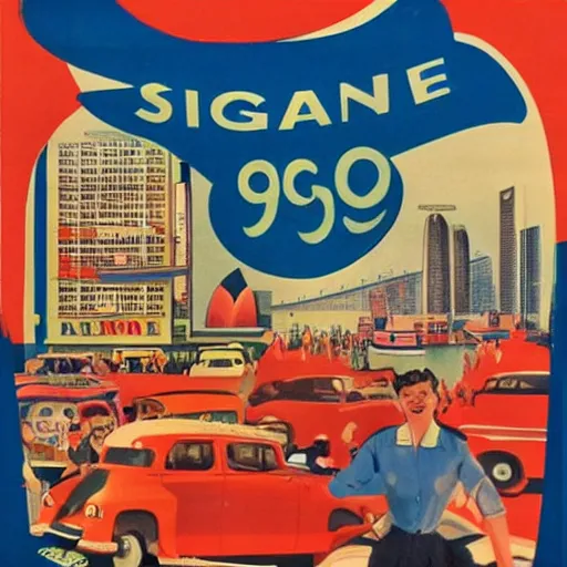 Prompt: A 1950s poster depicting Singapore