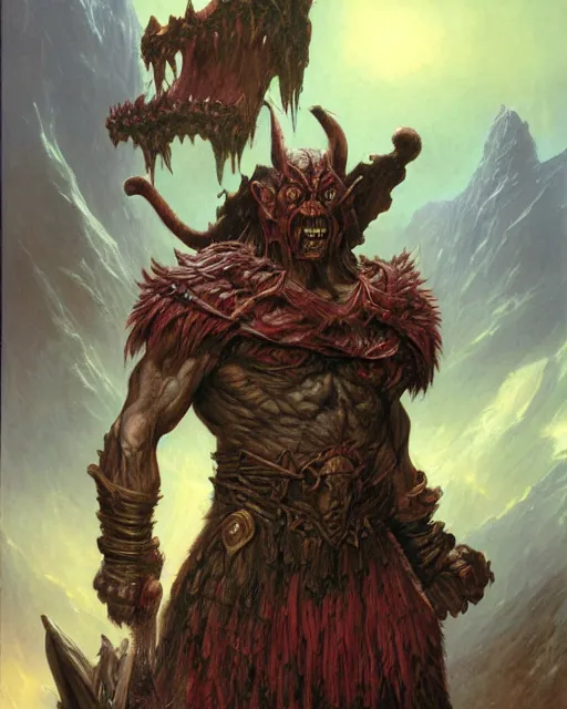 Image similar to orc warrior by thomas cole and wayne barlowe and brom