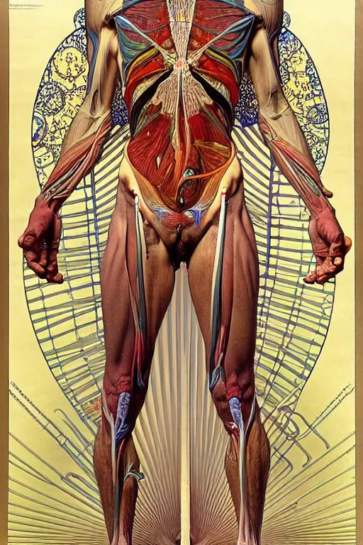 Prompt: extremely psychedelic anatomically accurate model of the full human muscular system infected by night, full body, intricate parts, fine details, hyper - realistic, elegant minimalism. by seichen, alphonse mucha, surreal