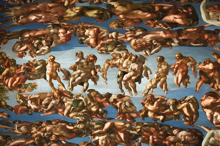 Image similar to sistine chapel painting of 2 aliens