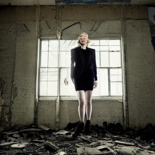 Image similar to photo of cate blanchett in an abandoned building, by Annie leibowitz, photorealisitc ,4k