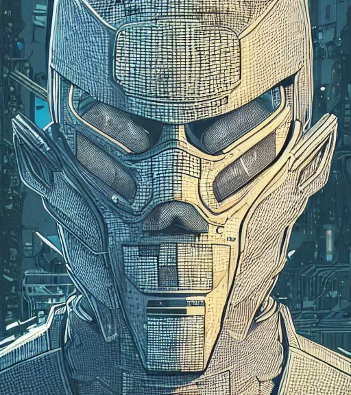 Prompt: a cyberpunk man with a glitching face, techwear, Industrial Scifi, detailed illustration, character portrait, by Martin Grip and Moebius