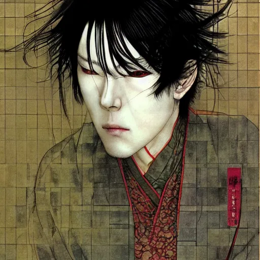 Image similar to a simple concept art portrait of a man in anguish, an award winning yoshitaka amano digital art, by, james gurney and gerhard richter. art by takato yamamoto. masterpiece, deep colours.