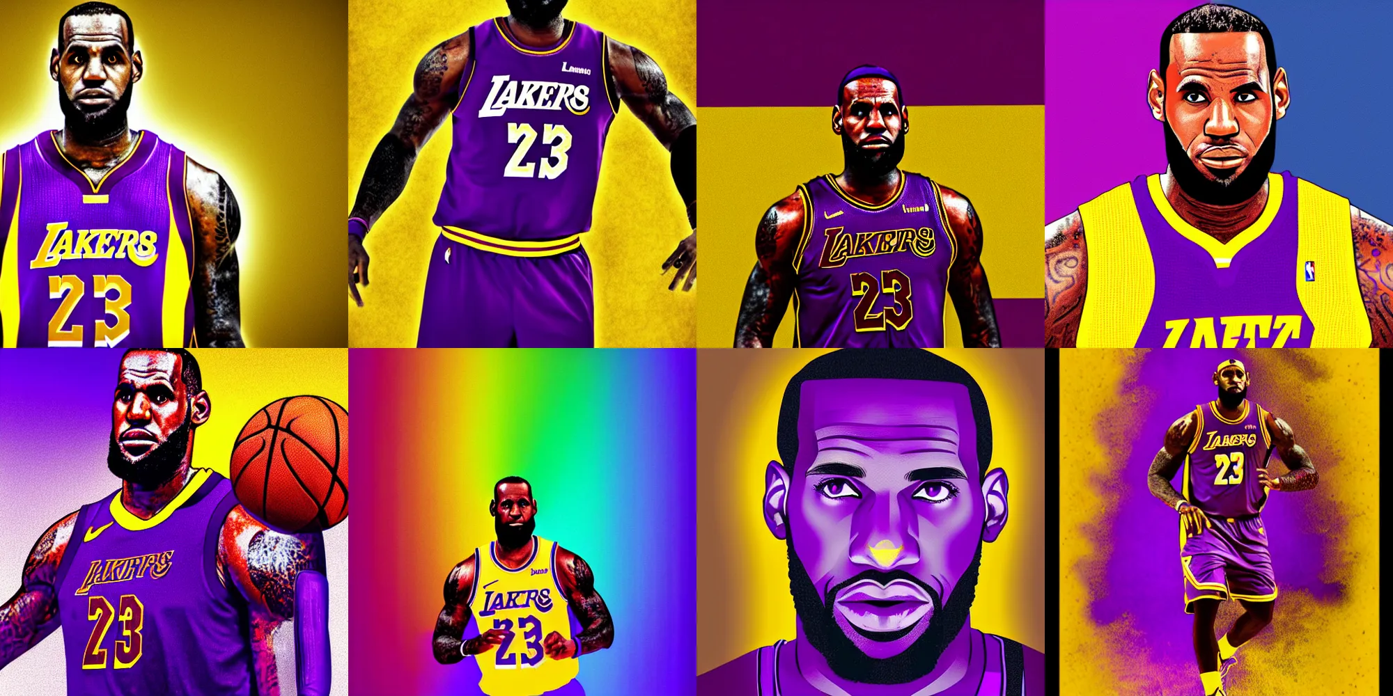 portrait of lebron james purple background yellow, Stable Diffusion