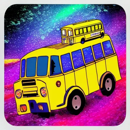 Image similar to magic school bus, trippy, instagram, beautiful, wavy bus