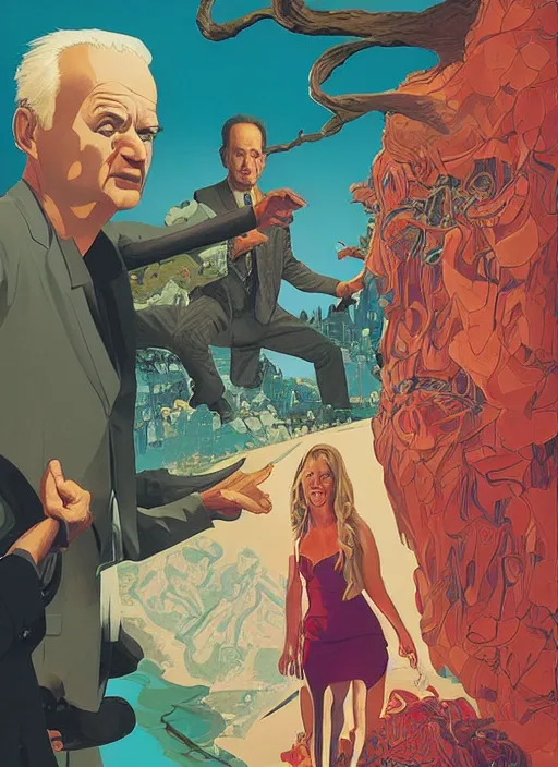 Image similar to poster artwork by Michael Whelan and Tomer Hanuka, Karol Bak of Bill Murray hosting the local beauty pageant, from scene from Twin Peaks, clean