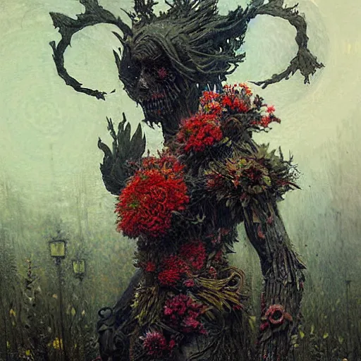 Image similar to a beautiful terrifying monster made of flowers. ethereal horror fantasy art by greg rutkowski and magali villanueve and monet