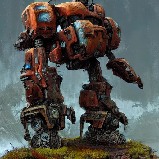 Image similar to a rusted mech with moss by eddie mendoza