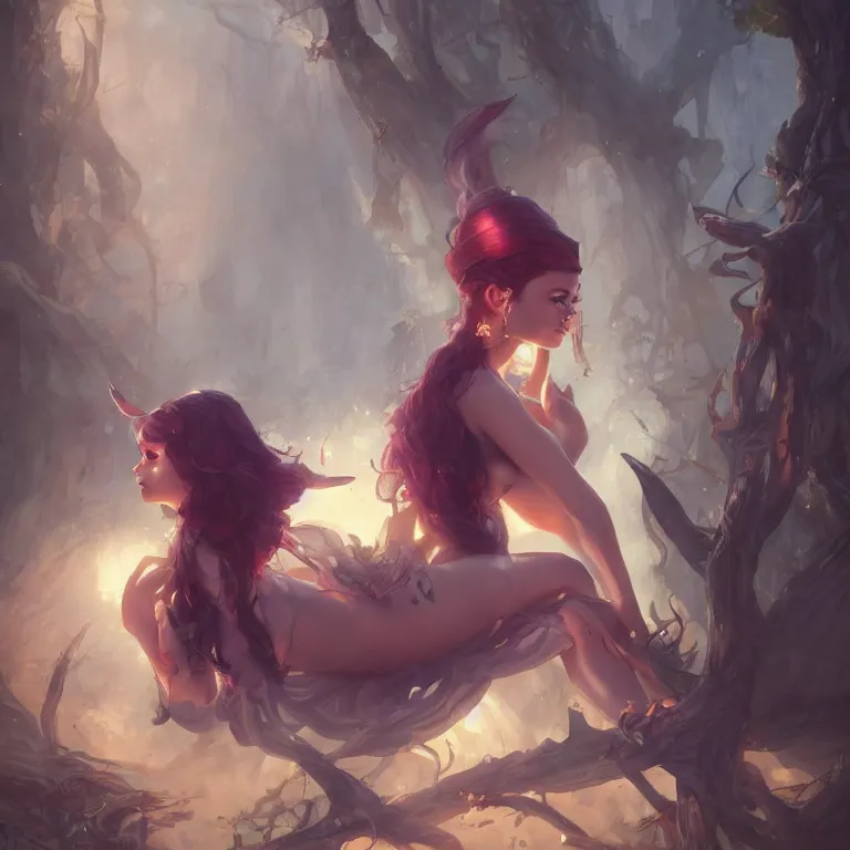 Prompt: Ariel Winter as a witch on vacation by Ruan Jia and Mandy Jurgens and Artgerm and william-adolphe bouguerea, highly detailed, trending on artstation, award winning,