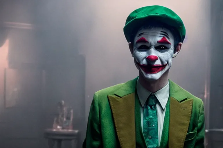 Image similar to Barry Keoghan as the Joker in 'Joker 2' (2024), movie still frame, promotional image, imax 70 mm footage, oscar nominated cinematography, volumetric lighting, 8k resolution