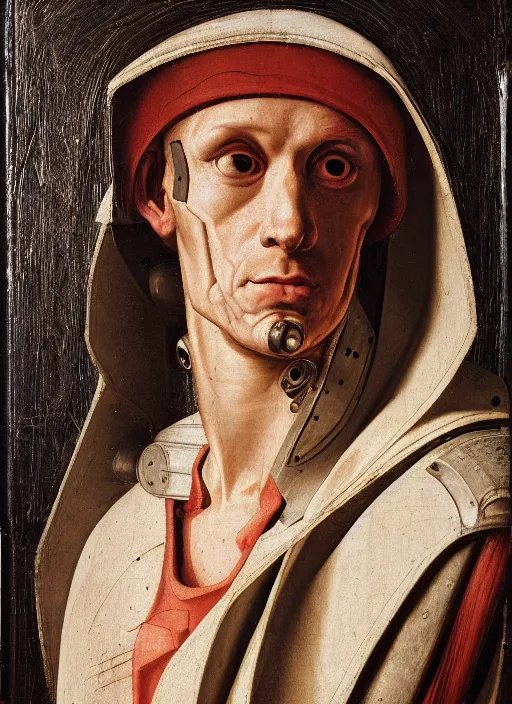 Image similar to a portrait of a cyborg by Petrus Christus, renaissance style