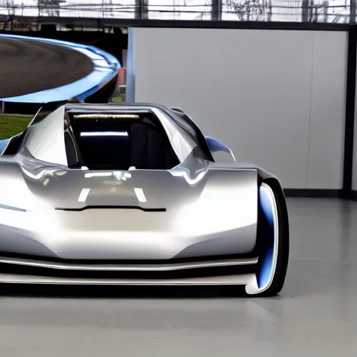 Image similar to a volkswagen concept car made for trackdays in a showroom