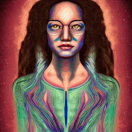 Image similar to illustration, digital art of a portrait of a person whose eyes contains the entire universe,