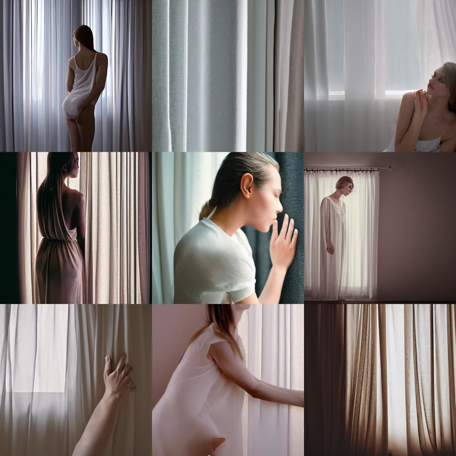 Prompt: human angle, soft smooth skin, soft light, waving curtains