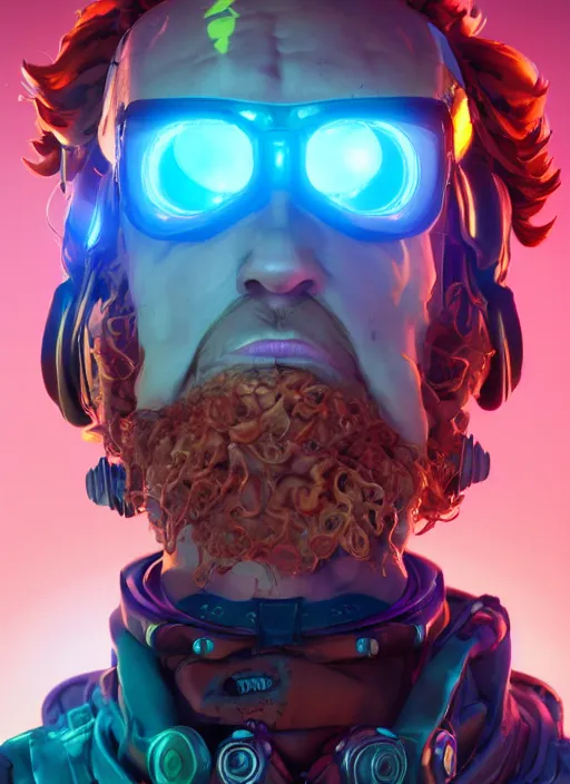 Prompt: glowwave portrait of curly orange haired mad scientist man from borderlands 3, au naturel, hyper detailed, digital art, trending in artstation, cinematic lighting, studio quality, smooth render, unreal engine 5 rendered, octane rendered, art style by pixar dreamworks warner bros disney riot games and overwatch.