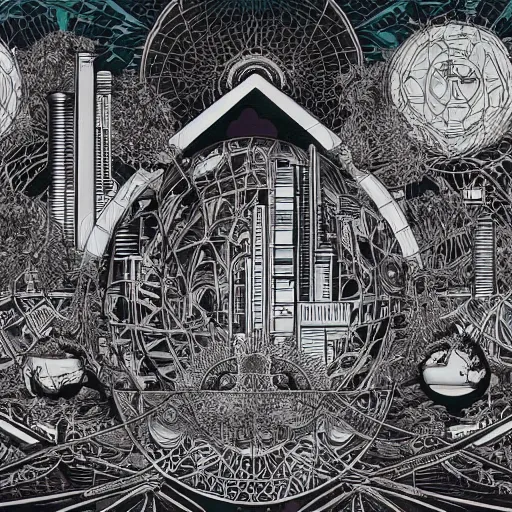 Image similar to future cityscape with muted colors by Joe Fenton and Ernst Haeckel