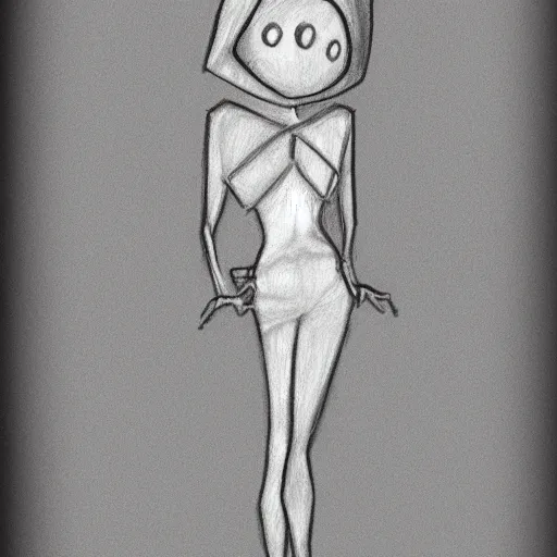 Prompt: skinny stick figure character concept art, pencil drawing