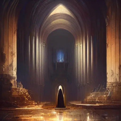 Image similar to a portrait of elon musk radiating holy light in a cavernous cathedral,in the style of greg rutkowski,epic lighting,Postmodernism style,Masterpieces,oil on canvas