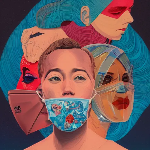 Image similar to portrait of people with sanitary mask, Tristan Eaton, artgerm, Victo Ngai, RHADS, ross draws