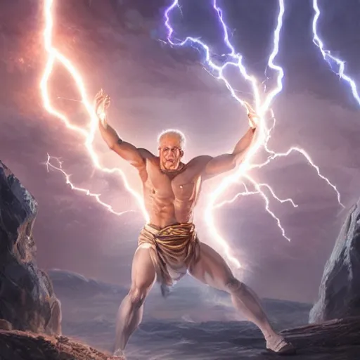 Image similar to benjamin netanyahu as the greek god of lightning, lightning bolts, highly detailed, ultra clear, by artgerm and greg rutkowski