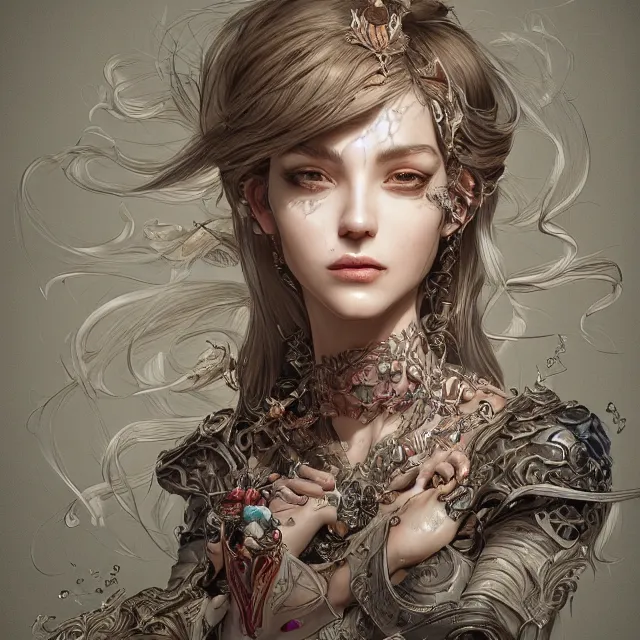 Prompt: a portrait of a lawful evil alignment personified as an absurdly beautiful, graceful, elegant, sophisticated, young pretty woman, an ultrafine hyperdetailed illustration by kim jung gi, irakli nadar, intricate linework, bright colors, octopath traveler, final fantasy, unreal engine 5 highly rendered, global illumination, radiant light, detailed and intricate environment