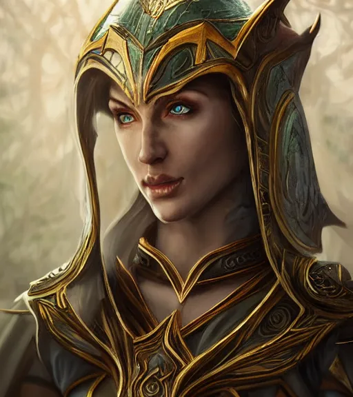 Image similar to unknown the elder scrolls vi charismatic regal high elf female battle - mage portrait, clothed in elaborate elven - pllated battle armor atmospheric lighting painted intricate volumetric lighting, beautiful, sharp focus, ultra detailed by leesha hannigan, ross tran, thierry doizon, kai carpenter, ignacio fernandez rios