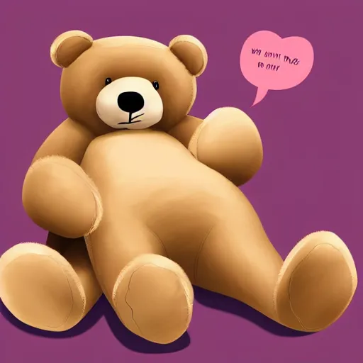 Image similar to young man burying his face on the belly of a giant teddy bear, cute, digital painting,