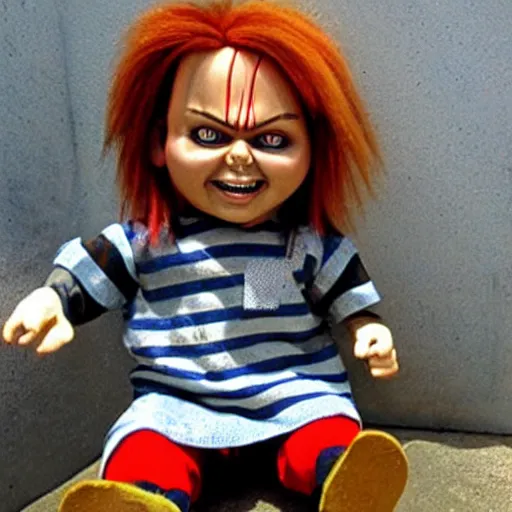 Image similar to Chucky the killer doll on sale at a garage sale