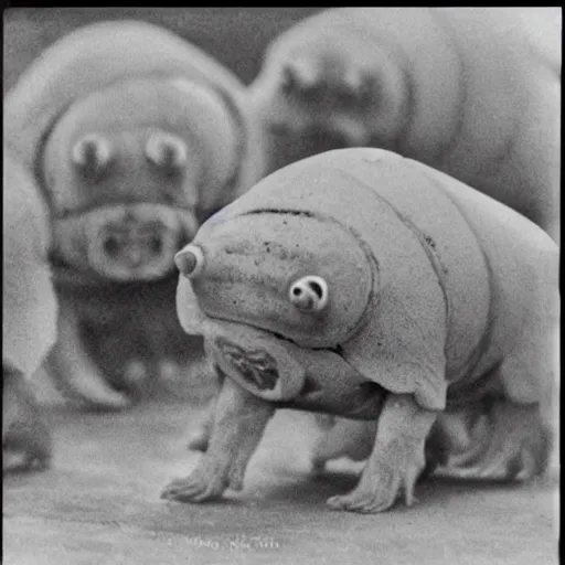 Prompt: picture of soviet tardigrade domestication experiments, black and white photo