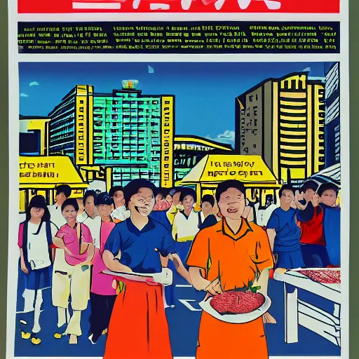 Image similar to a 1 9 9 0 s singaporean public education poster about hawker centres