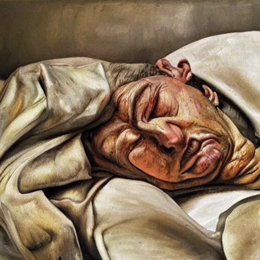 Image similar to high quality high detail painting by lucian freud, hd, sleeping