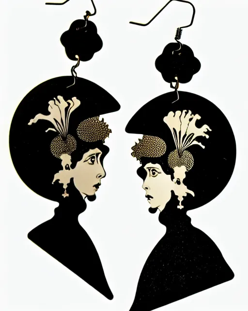 Prompt: aubrey beardsley, 2 d lasercut earrings, 8 k resolution, detailed