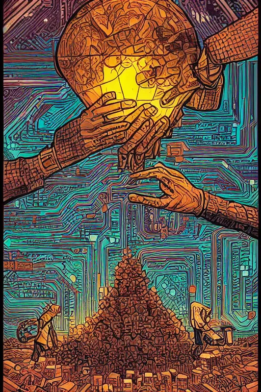 Prompt: the blockchain by dan mumford