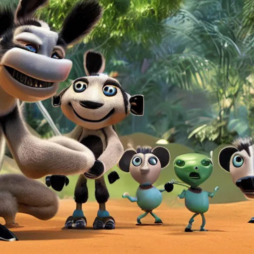 Image similar to madagascar 6, the return of the otherworldly robots