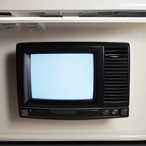 Prompt: crt television screen, inside of a refrigerator, radio, antenna, technology, stereo system