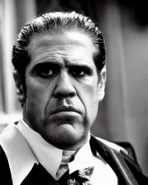 Image similar to film still close up shot of ron perlman as vito corleone from the movie the godfather. photographic, photography