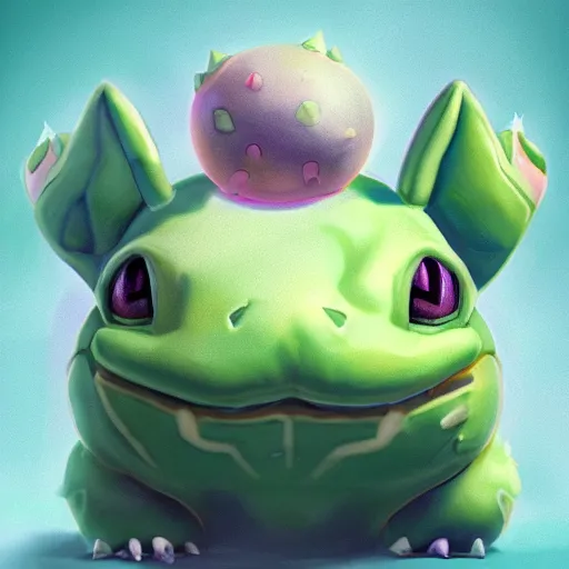 Prompt: aesthetic portrait of bulbasaur, hyperrealistic, super cute, character design, artstation, 4 k, ultra detailed digital art