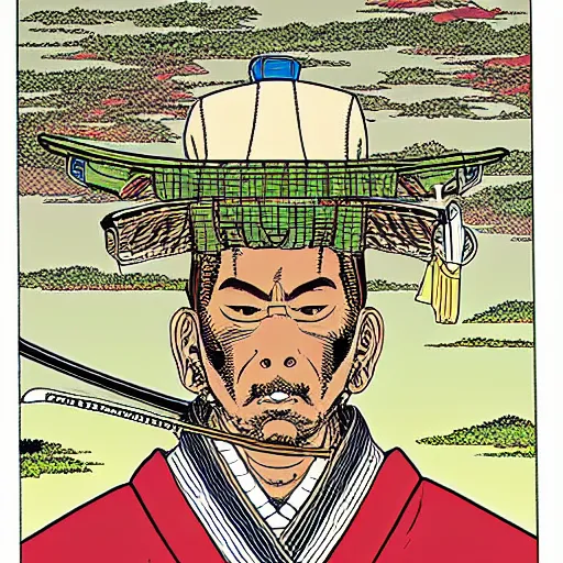 Prompt: the portrait of a samurai by geof darrow,