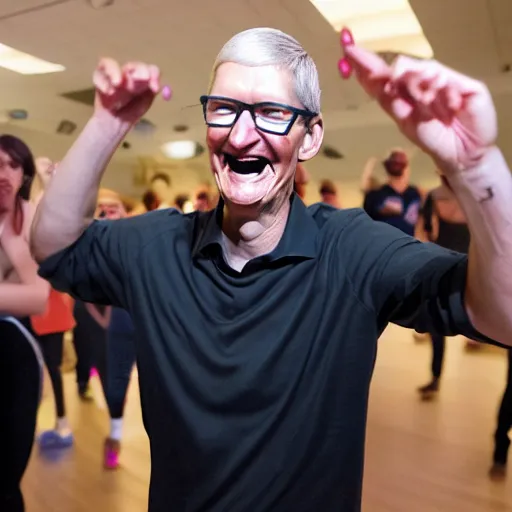 Image similar to tim cook dancing at a rave