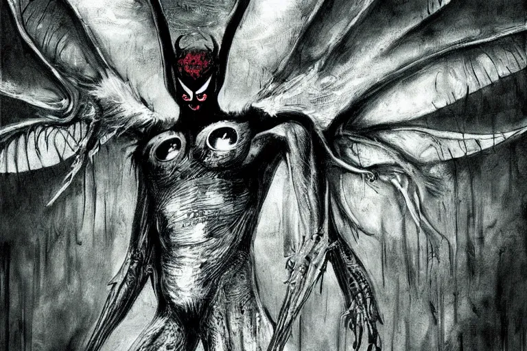 Image similar to mad horror painting of mothman by ben templesmith