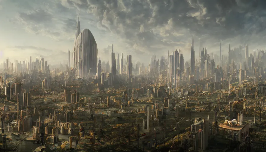 Image similar to matte painting of an utopian city