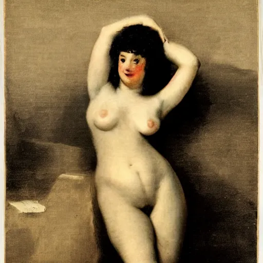 Prompt: A photograph of La Maja Desnuda by Goya