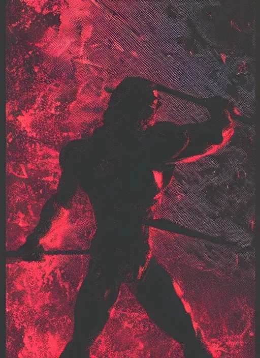 Prompt: dark design poster showing a close up of a statue of achilles, black background with very subtle red and purple design elements, powerful, nekro, vito acconci, thin straight lines, dark, glitch art, neo vaporwave, gritty, layout frame, square, extremly detailed, trending on artstation