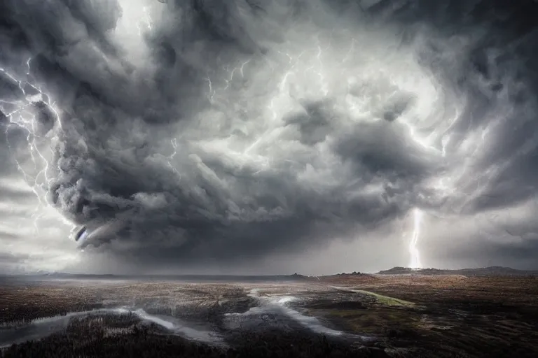 Prompt: tornado forming. Photo-realistic UHDR, hyperrealism, highly detailed, cinematic, luminescence, 32k, high contrast, intricate, mystery, epic, dark fantasy