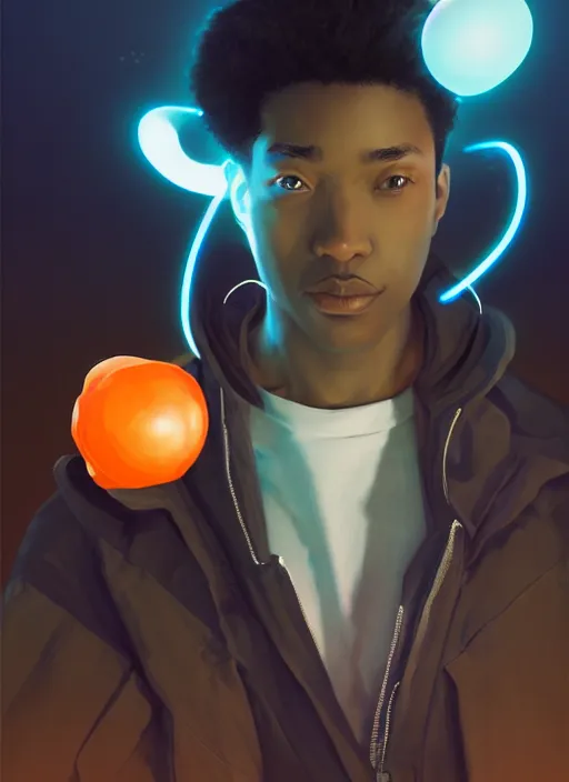 Image similar to handsome black genius hacking the metaverse in a vr headset, white t - shirt and jordans, three dimensional holograms and translucent orange glowing lights, highly detailed, digital painting, artstation, concept art, smooth, sharp focus, illustration, art by wlop, uang guangjian and gil elvgren and sachin teng and greg rutkowski