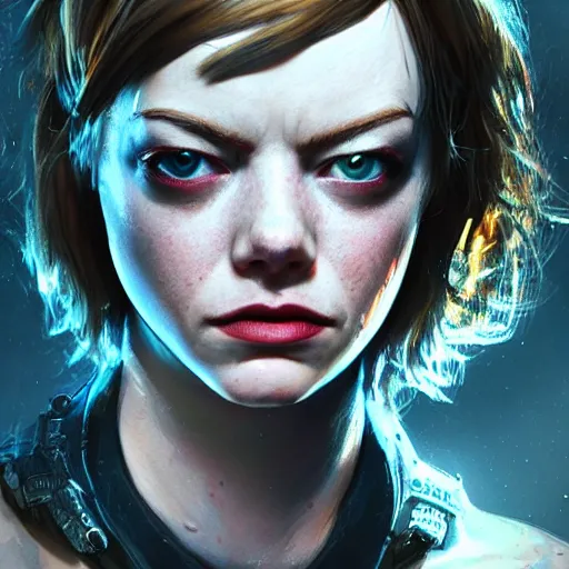 Prompt: emma stone portrait, dystopia core, apocalyptic, armor, warrior, dramatic, sharp focus, fiction, neon, fantasy, hyper detailed, digital art, trending in artstation, cinematic lighting, studio quality, smooth render, unreal engine 5 rendered, octane rendered, art style and nixeu and wlop and krenz cushart