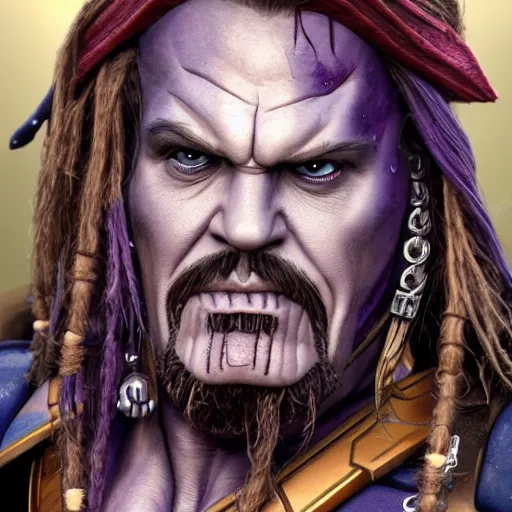 Prompt: thanos as jack sparrow, highly detailed, trending on artstation