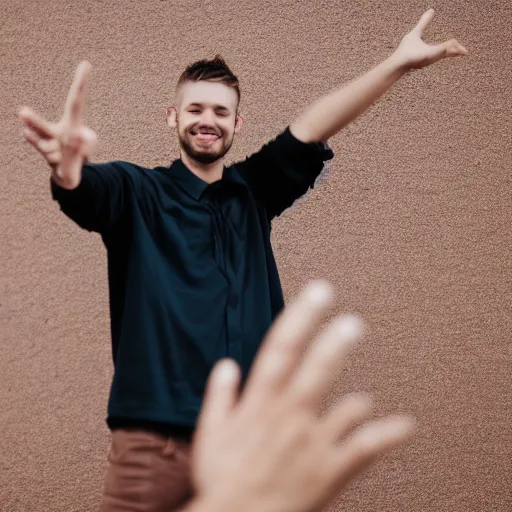 Image similar to man facing camera and waving